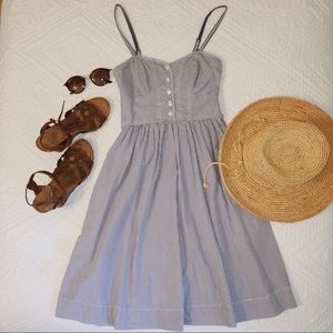 Light blue and white pinstriped dress